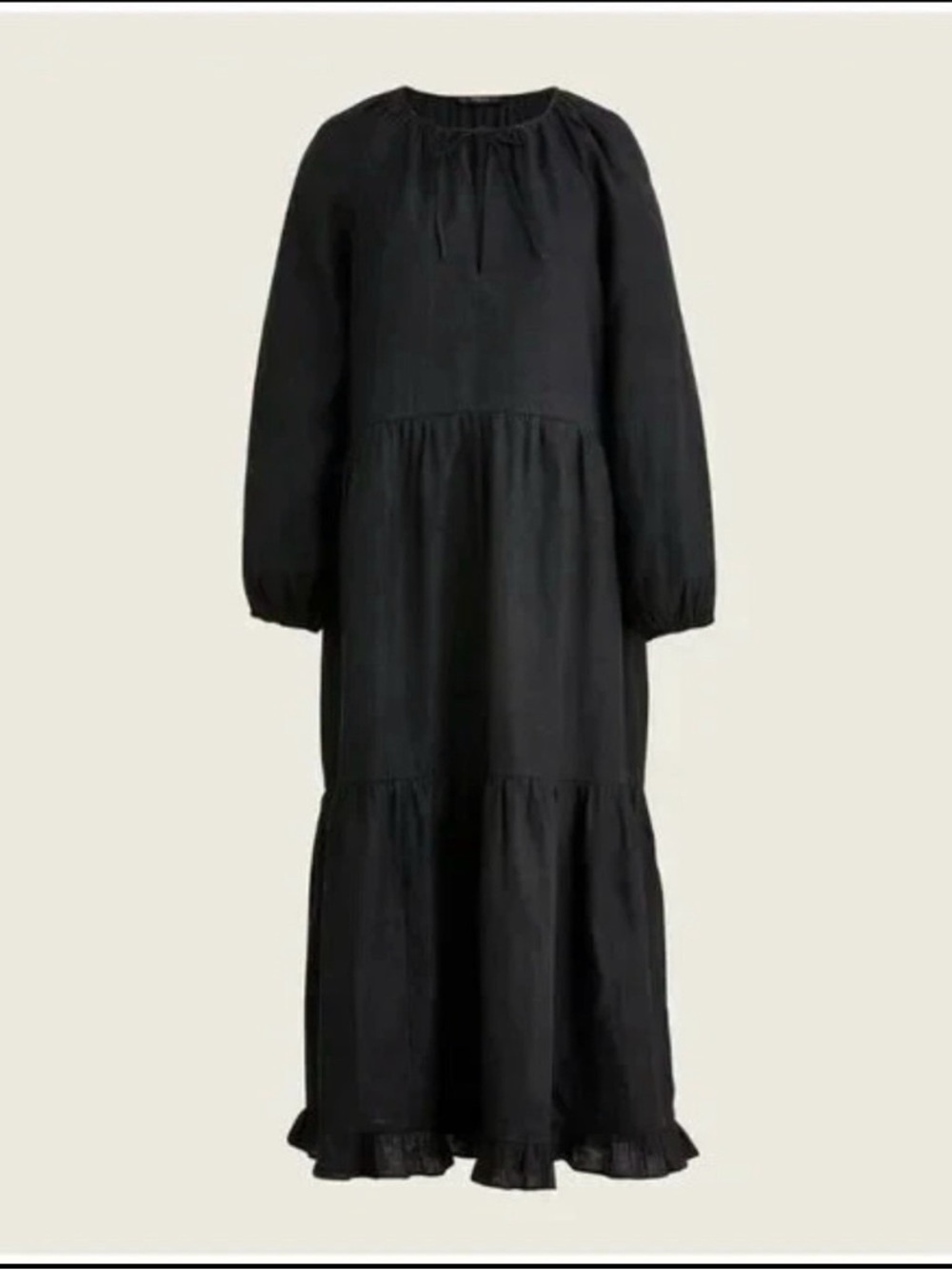 J. Crew Black Tiered Maxi Dress with Balloon Sleeves